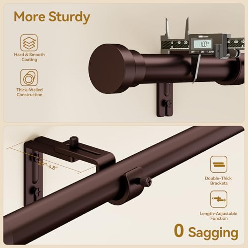 Image of YaFex Curtain Rods 32-170 Inch, Heavy Duty 1 Inch Adjustable Curtain Rod for Windows, Bronze Brown Extra Long Window Treatment Rods, Modern Design, Easy Installation