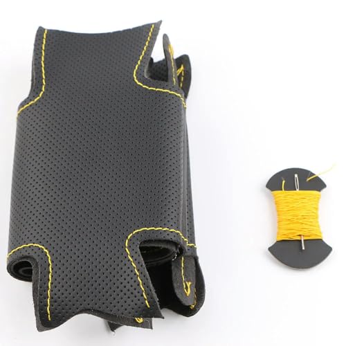 Black Leather Steering Wheel Cover Hand-Stitched Car Steering Wheel Protective