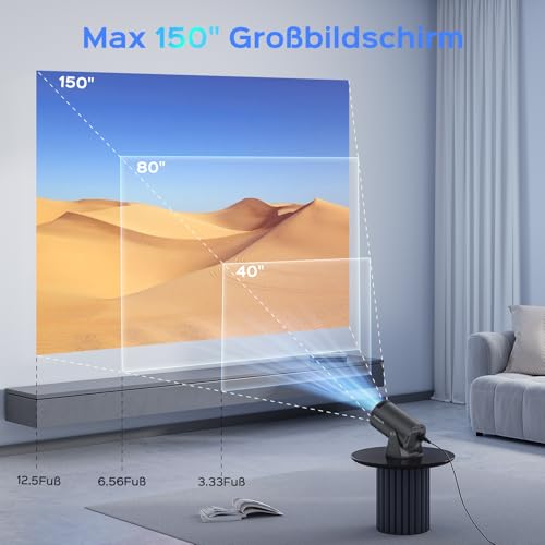 mentech Mini Beamer, 180° Drehbarer Mini Projektor mit WiFi und Bluetooth, 150' Smart-Projektor mit...