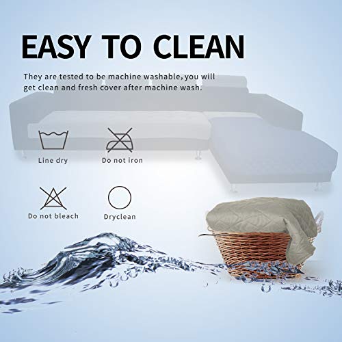 Image of Easy-Going Rectangular Chaise Lounge Cover, 42 x 68 inches, Beige, Reversible, Elastic Closure, Machine Wash, Indoor Sofa Protection, Pet-Friendly, Stain-Resistant, Easy to Clean