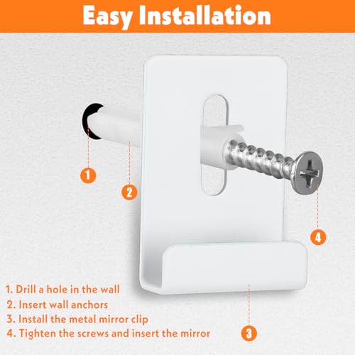 Image of 6Pcs Metal Mirror Clips Mirror Mounting Clips Wide Channel Mirror Hanger Clip Heavy Retainer Clips for Wall Mounted Frameless Mirror Billboard Display (White)