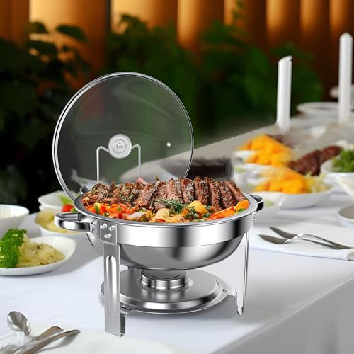 GGIU Chafing Dishes for Buffet Set: Chafers for Catering - Round Chafing Dish Buffet Set with Lids | Chafers and Buffet Warmers Sets | Serving Food Warmer | Chafers Servers Sets