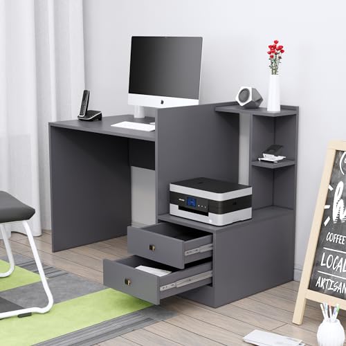 Image of Bniture Wooden Study Table for Home | Engineered Wood Study Table with Side Open Storage Area | Multi Purpose Computer Desk for Writing & Study | Laptop Table for Study Room & Office | Slate Grey