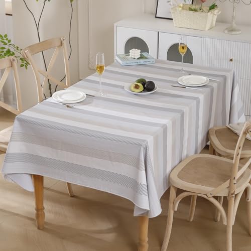 Image of Walrus Heavy Duty Vinyl Tablecloth with Flannel Backing Waterproof Oil-Proof Plastic Table Cloth Stain-Resistant Wipeable Rectangle or Square Table Cover for Indoor and Outdoor (Line,60x102 Inch)