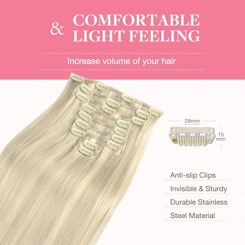 Image of GOO GOO Clip in Hair Extensions Real Human Hair, Remy Human Hair Extensions Clip ins for Women, Natural Human Hair, 20inch 150g 9Pcs, 17A /60A Ash Blonde Highlighted Platinum Blonde