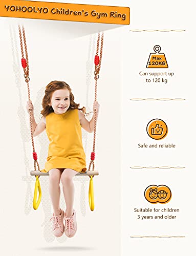 YOHOOLYO Trapeze Bar Swing Set Hanging Bar Rings for Kids 18" Wooden Swing Bar Heavy Duty Carabiner for Kids Backyard Outdoor Play
