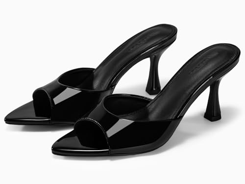 Coutgo Womens Heeled Mules Pointed Peep Toe High Heels Slip On Backless Mule Sandals Dress Shoes4