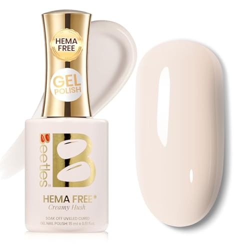 Image of Beetles White Gel Nail Polish - Creamy Hush 15ML Full Size /0.51Fl Oz, HEMA-Free Milky Gel Polish, Same Color Bottle, Soak Off UV LED Lamp French Nails Art, Manicure Salon DIY