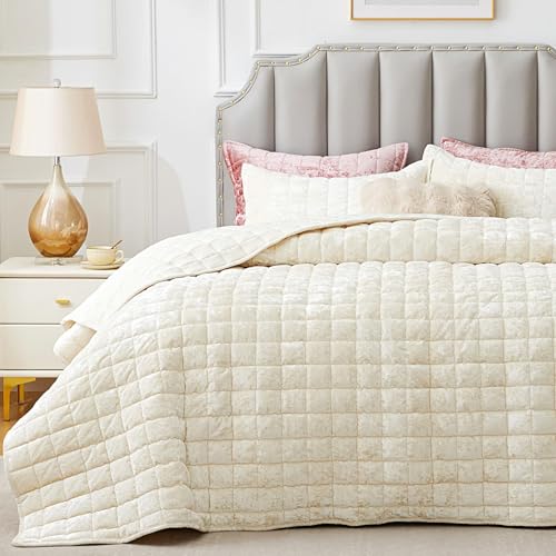 BEDELITE Velvet Quilt Set Queen Size - Lightweight Luxury Quilted...