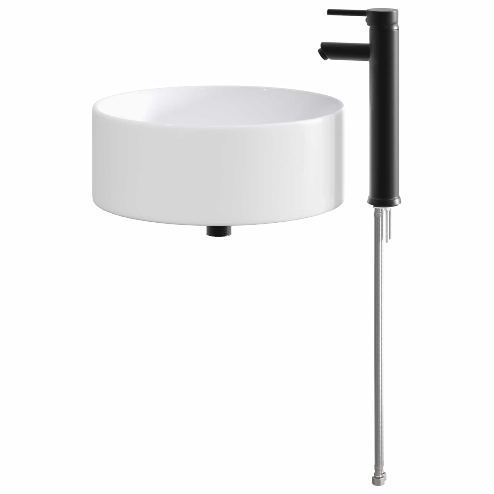 Umywalka łazienkowa matowa czarna, 40,5 x 40,5 x 15,5 cm, metalowa, z kranem i odpływem, odporna na korozję, odporna na wysokie temperatury, nowoczesna umywalka dla gości WC i mebli