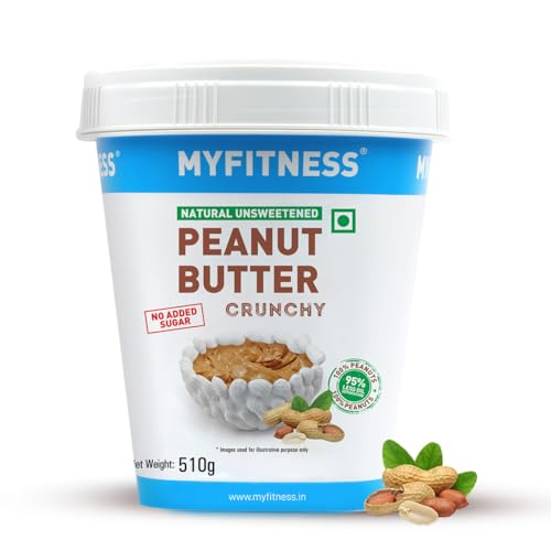 MYFITNESS All Natural Peanut Butter Crunchy 510g | 100% Roasted Peanuts | 32g High Protein | Nut Butter Spread | No Added Sugar & Salt | No Palm Oil | Zero Cholesterol | Unsweetened Peanut Butter |