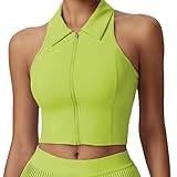Chaleco de entrenamiento verde con cremallera completa para mujer, ajuste delgado, sin mangas, para gimnasio, correr, diseño de cuello alto para 5'6-5'11 de altura, 160-175 libras, verde, XXXL