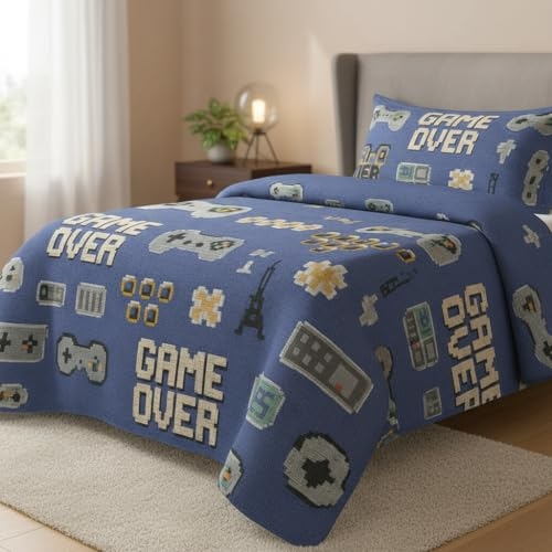 Kit Colcha Infantil com Porta-Travesseiro, Solteiro, 160x240cm, Estampas Divertidas para M...
