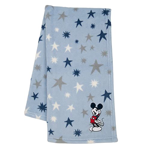 Image of Lambs & Ivy Disney Baby Mickey Mouse Blue Star Fleece Embroidered Baby Blanket