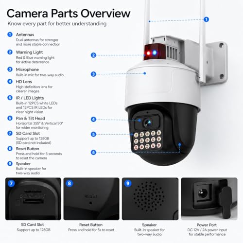 Image of Dr Vision 4MP WiFi PTZ Outdoor CCTV Camera for Home | 360 Pan Tilt | Color Night Vision | Motion Detection | Two Way Audio | Wireless Security Camera with Mobile App V380 Pro (PTZ Camera)