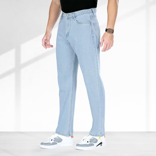 Image of Men's Straight Fit Stylish Non Stretch Mid Rise Pure Cotton Crafted with Premium Fabric Relaxed Jeans Available in Variety of Colour