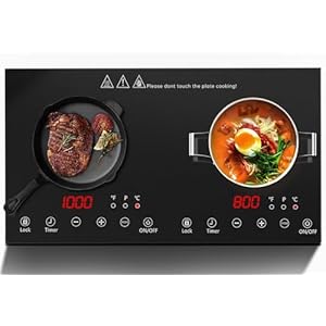 Double Induction Cooktop, 1800W Electric Cooktop with 2 Burner, Portable Countertop Burner with LED Sensor Touch Screen, 17 Power Levels 21 Temperature Setting Child Safety Lock, 3 Hours Timer