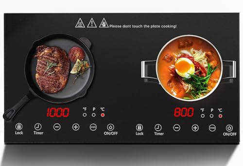 Double Induction Cooktop, 1800W Electric Cooktop with 2 Burner, Portable Countertop Burner with LED Sensor Touch Screen, 17 Power Levels 21 Temperature Setting Child Safety Lock, 3 Hours Timer