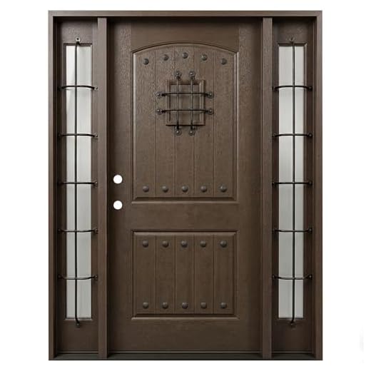 Fiberglass Entry Doors with Sidelights 2X 12"Sidelites and 1X 80" Single Door with SpeakeasyFMKA (12"x36"x12"x80", Right Hand - in Swing)