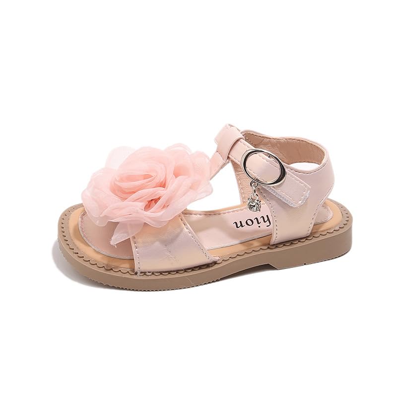 Toddler Little Girls Sandals with Flower Dress Up Flat Summer Shoes for Wedding Party