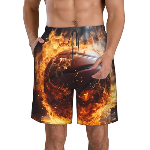 GUHAOT Burning Basketball on Water Print - Pantalones cortos de playa para hombre, de secado rápido, pantalones cortos elásticos, trajes de baño casuales, trajes de baño ligeros, blanco, XL