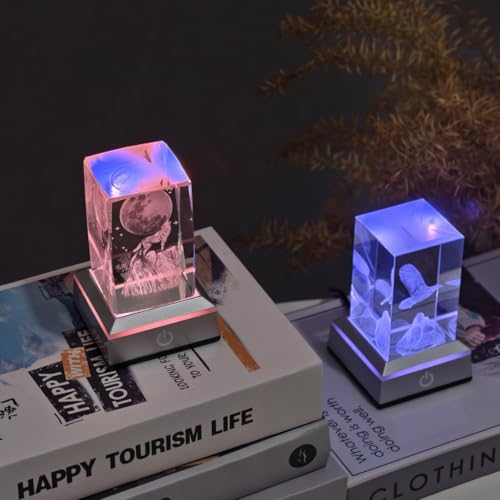 Image of LED Light Base for Crystal Ball, 2 Pack Touch Control Light Stand, 7 Color Changing Display Base with USB Power, Square Illuminated Pedestal for Glass Art, Resin Figurine, Home Decor