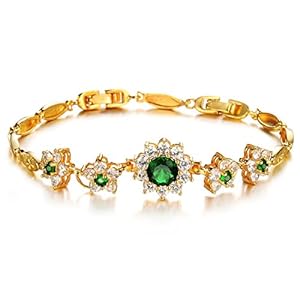 kredy Women Bracelets, 18K Gold Elegant Double Heart Link Bangles Bracelets for Women Girls (Flower Style)