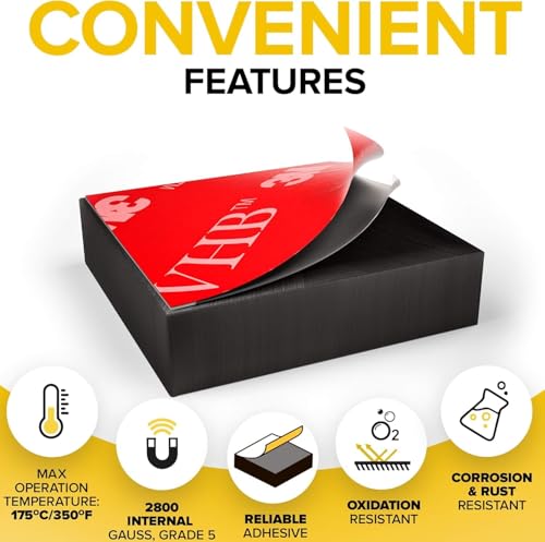 Image of Strong Ceramic Square Magnets With Adhesive Backing (0.8x0.2 inch /20x5mm, 48 pcs) - Heavy Duty Sticky Magnets, Non-Corrosive, Versatile For Home, Office, Workshop, Whiteboard, Fridge And Hobby Use