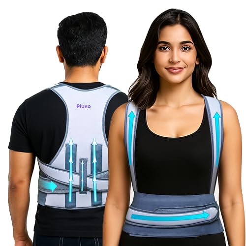 Image of Pluxo Neoprene Posture Corrector For Unisex Adjustable Posture Corrector Belt For Back Support, Spine Alignment & Pain Relief Comfortable & Lightweight For Relaxed use | Waist size 28-42 Inches