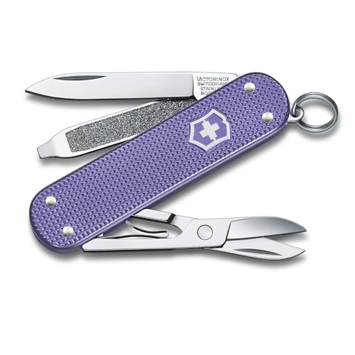 Victorinox Classic SD Alox Swiss Army Knife, Compact, 5 Functions, Swiss Made Pocket Knife with Small Blade, Screwdriver and Key Ring - Electric Lavender (Purple)