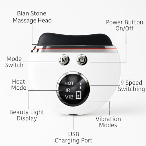 Image of Bian Aura Pro V2 Electric Gua Sha Massager - Real Bian Stone Head, 9 Adjustable Heat & Vibration Modes, Multi Powerfull Red /Blue /Purple LED Light Therapy for Face & Neck Lifting