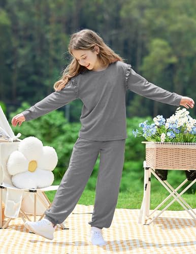 Yekaty Kids Girls Clothes Stylish Ruffled Tops and Pants with Pockets Clothing Sets 2 Piece Outfits3