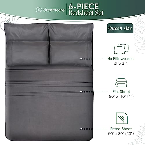 DREAMCARE Cooling Sheets for Hot Sleepers, 100% Eucalyptus Sheets, Tencel Queen, Lyocell Sheets | Deep Pocket Up to 20", Queen Sheet Set - 6pcs Eucalyptus with 2 Side Pockets