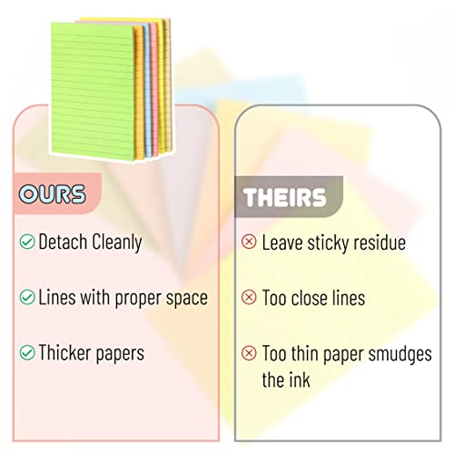 Mr. Pen- Lined Sticky Notes 4x6, 6 Pads, 45 Sheets/Pad, Pastel Color, Sticky Notes with Lines, Ruled Post Stickies, Back to School Supplies