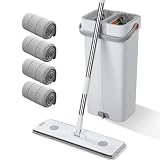 funest Mop and Bucket with Wringer Set for Home,16' Large Flat Mop and Bucket System for Floor Cleaning and Wall Cleaner,Wet Dry Mop for Window Cleaner with 4 Washable Microfiber Pads