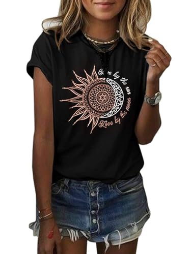 Cicy Bell Tshirt Damen Rundhals Oberteile Sommer Kurzarm Tops Vintage Basic Shirts Bluse.Schwarz S