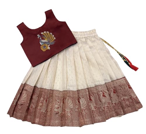 Image of Girls South Indian Pattu Pavadai | Traditional Jacquard Silk Lehenga Choli Set