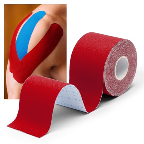 CINDALOG Kinesiology Tape, Premium Original Cotton Elastic Athletic Tape for Support and Recovery, Sports Tape Therapeutic Pain Relief, 2in×16.4ft Uncut 2 Rolls (Red)