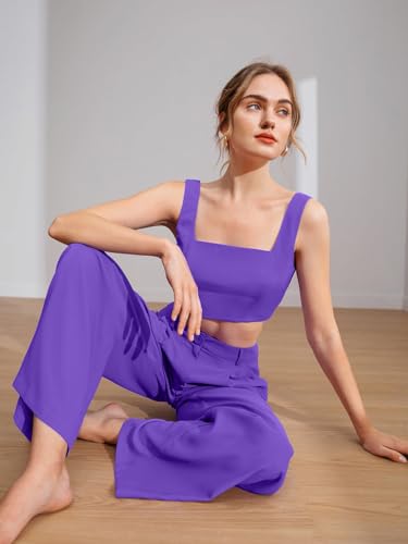 Image of Women's Two-Piece Co-ord Sets-Crop Top and Wide-Leg Pants-Stylish Casual Matching Outfits