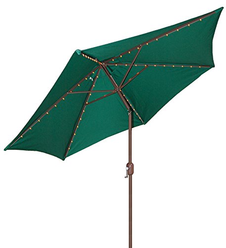Tropishade Tropilight With Led Lighted 9 Ft Bronze Aluminum Market Umbrella With Green Polyester Cover #TOP2