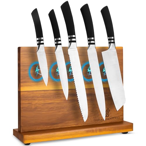 Magnetic Acacia Wood Knife Block and Organizer