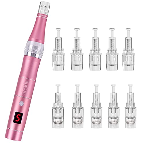 ALIWOD Microneedling Pen Wireless Electric Machine Anti-Aging Skin Repair Care Device Skin Tools Kit 5 * 36Pin,5 * 3D Nano Needles Cartridges for Face Stretch Marks Acne Scars Wrinkles L703