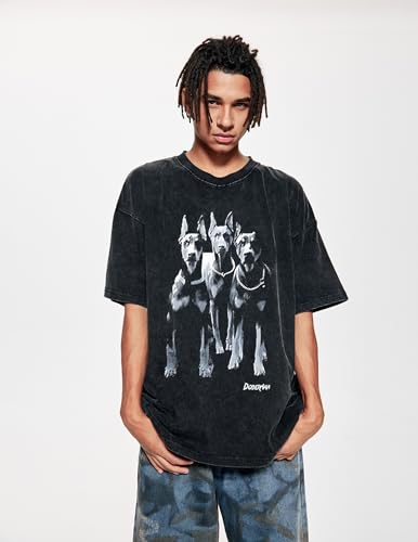 Vamtac Oversized Washed Dog Graphic Tees Vintage Streetwear T-Shirt Casual Summer Tops Unisex