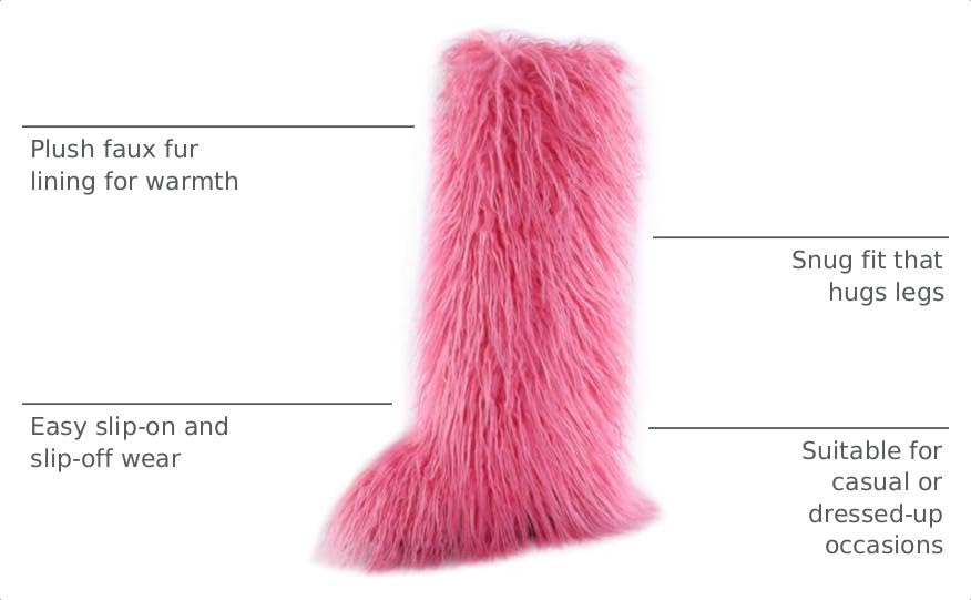 Image of Valpeak Faux Fur Tall Furry Boots for Womens,Long Winter Boots for Girls,Mongolian Fluffy Boots for Kids Fuzzy Knee-High Boots