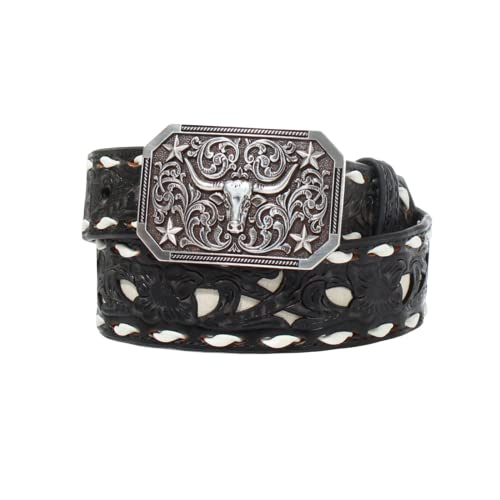 3D Boy's Buck Lace Floral Belt, Size 30, Black