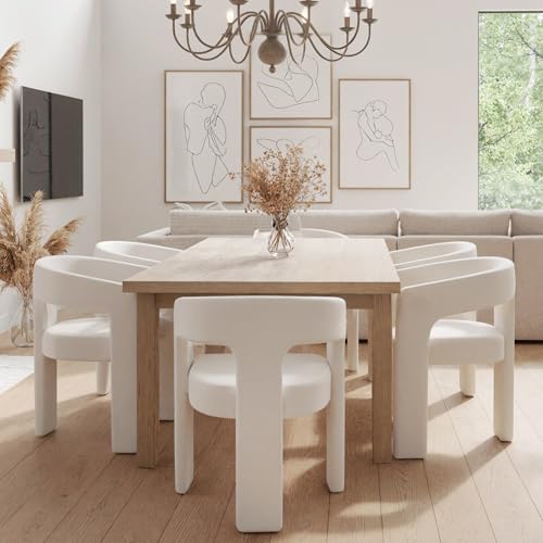 Image of HNY Modern Barrel Kitchen & Dining Room Chairs Set of 6, Velvet Upholstered Accent Chairs with Arm, 18.5'' Wide Side Armchair Vanity Chairs for Living Room Bedroom Makeup Small Spaces, Ivory