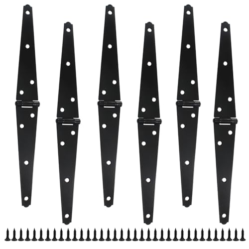 Litoexpe 6 Inch Strap Hinges 6 Pcs Black Steel Powder Coated Surface Mount 4 Holes