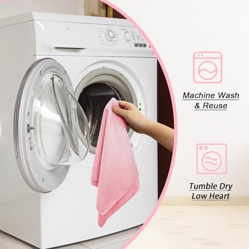 Image of Microfiber Cleaning Cloth Roll 20 Pack - Micro Fibre Cleaning Cloth Roll 25x25cm, Away Cleaning Towels - Reusable and Washable Cloths for Car, House, Garage or Kitchen,( 25 inchx 25 inchCM) (Pink)