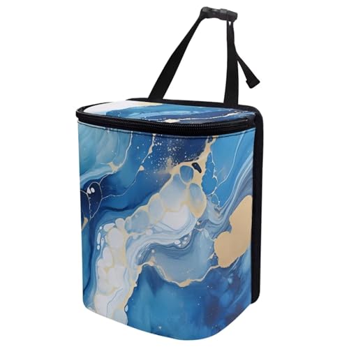 Image of Blue Marble Auto Garbage Can with Lid,Portable Leak Proof Car Trash Can Bag Hanging for Back Seats,Console,Durable and Lightweight Vehicle Rubbish Storage Pocket