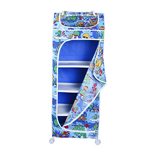 Image of Little One's | 5 Plastic Shelves Baby Foldable Wardrobe (Made in India), Unbreakable Material, (Steel Structure) | Jungle Blue | H5 /AB